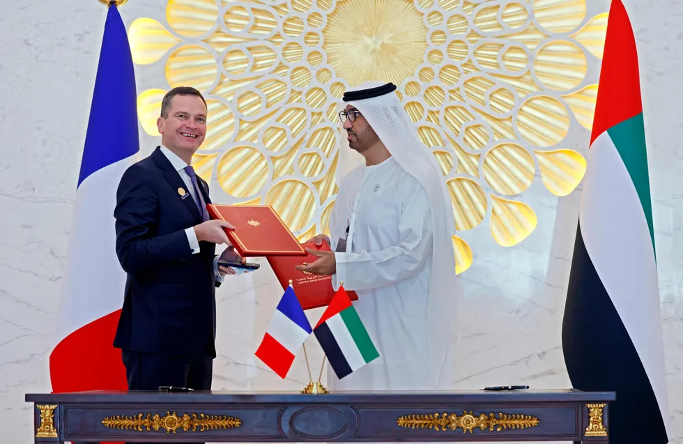 Confidence: Technip Energies chief executive Arnaud Pieton (left) in Dubai in December 2021.