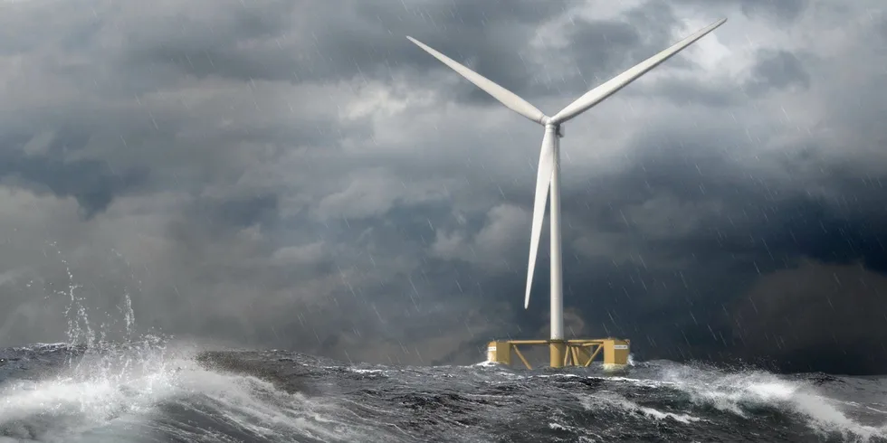 A rendering of a GustoMSC floating wind platform.