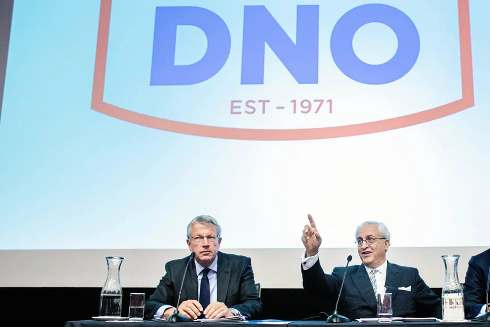 DNO chief financial officer Haakon Sandborg (left) and executive chairman Bijan Mossavar-Rahmani (right)