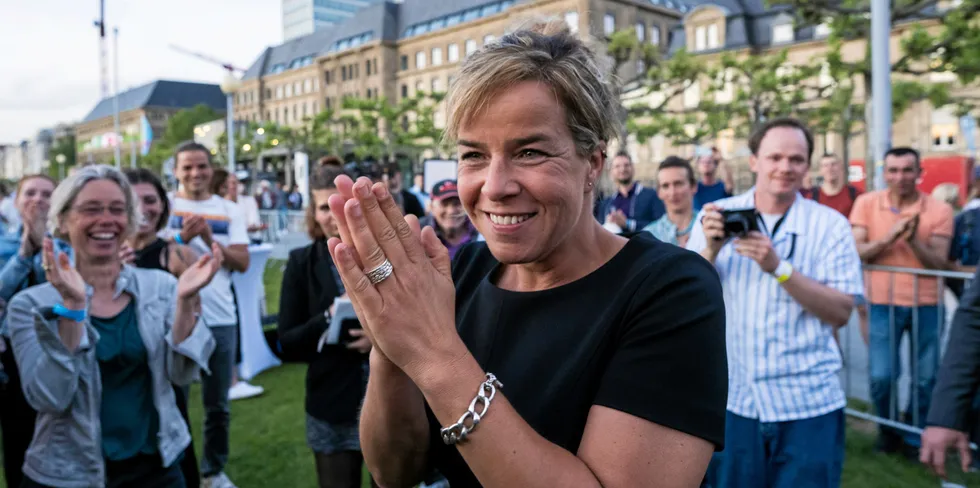 Green Party leader in NRW, Mona Neubaur, after her party became a strong third in state elections Sunday