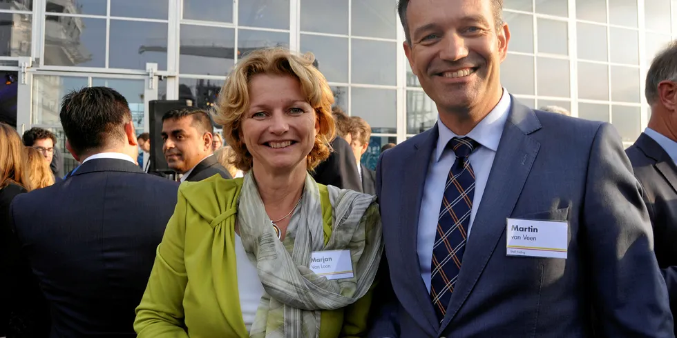 Shell Netherlands president director Marjan van Loon (left) and Martin van Veen of Shell Trading
