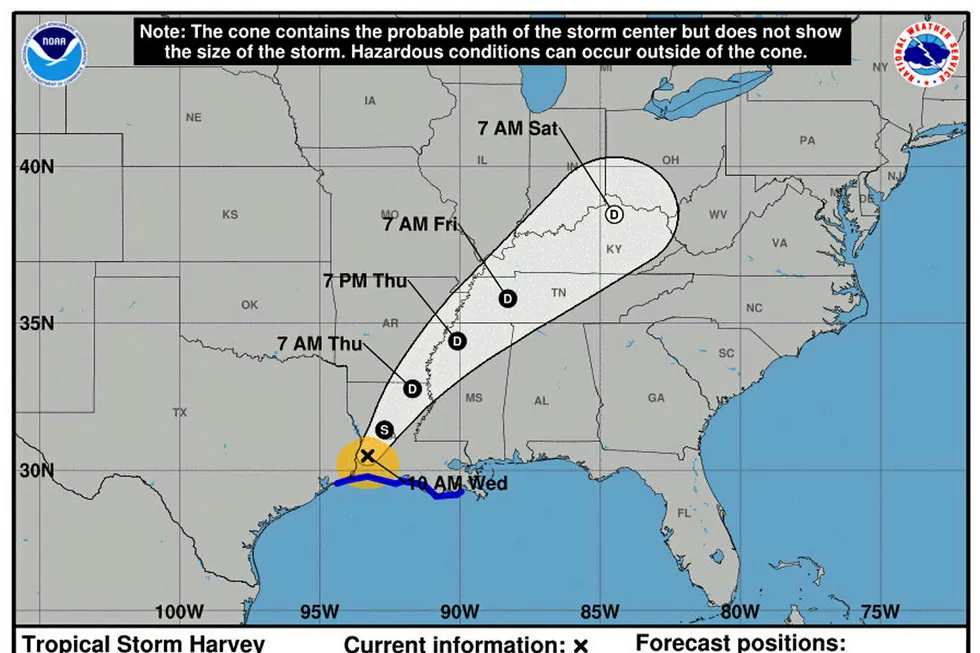 Pushing further inland: Tropical Storm Harvey