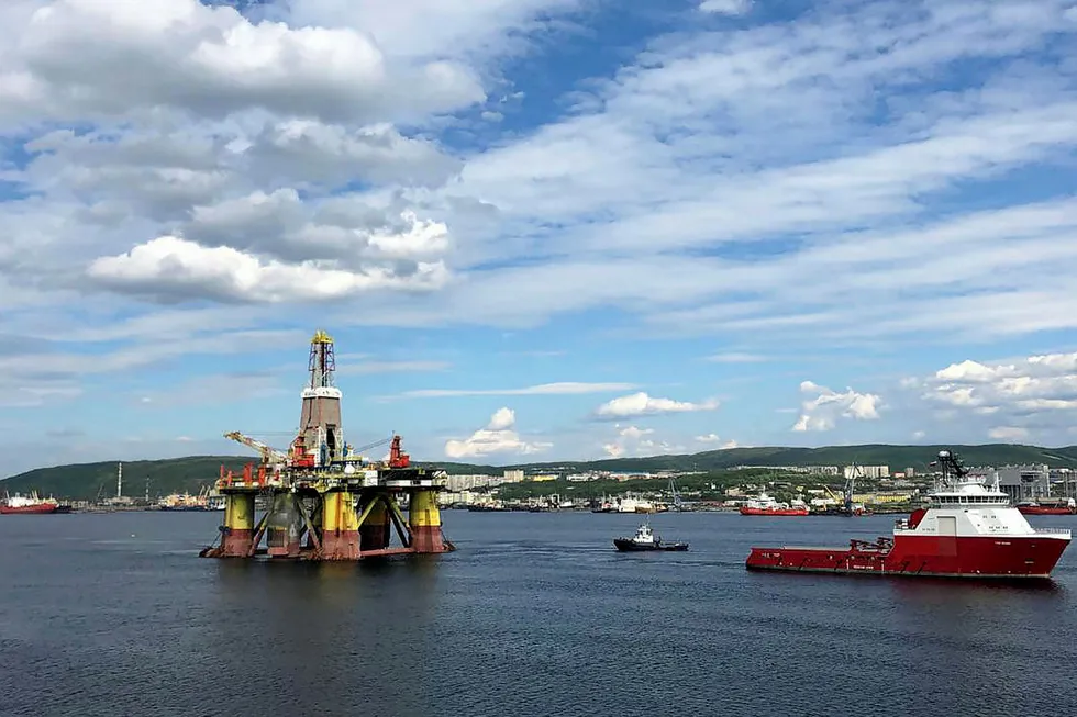 Late departure: the semisub Nanhai VIII leaving the Russian port of Murmansk on its way to the Leningradskoye field in the Kara Sea on 18 July
