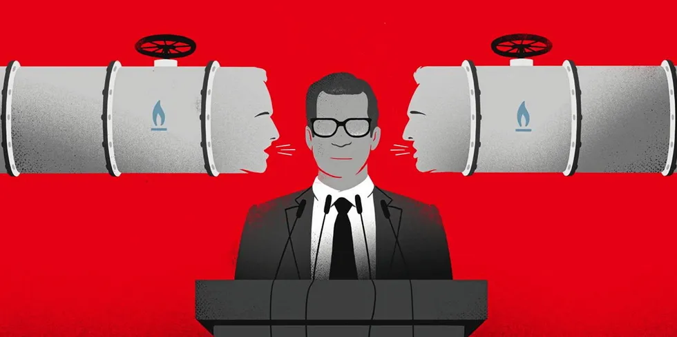 Graphic illustrating the natural gas industry having the ear of EU politicians.