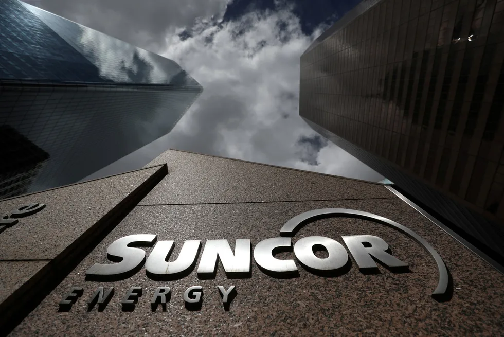 Suncor Energy's logo is seen at its head office in Calgary, Canada.