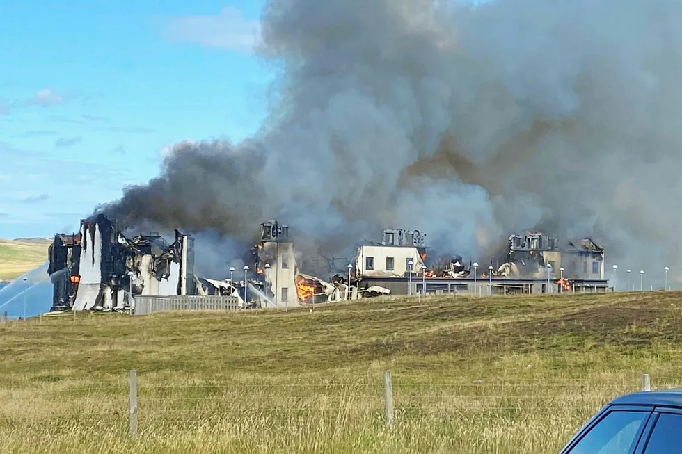 Destroyed: the Moorfield Hotel ablaze on Monday