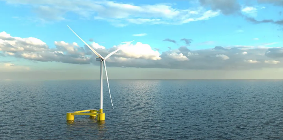 An illustration of Equinor's Wind Semi low draft semi-submersible concept