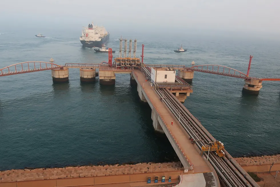 An LNG tanker at China's Dalian LNG terminal in 2018.