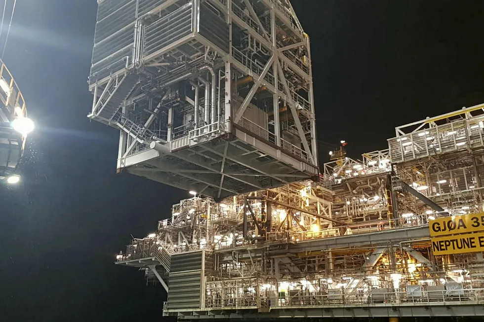 Organic growth: Npetune's Nova module being lifted onto the Gjoa platform