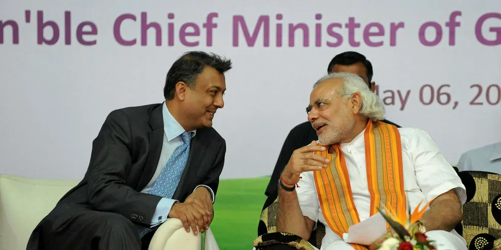 ReNew Power CEO Sumant Sinha with Indian Prime Minister, Narendra Modi. Both are keen on wind power development.