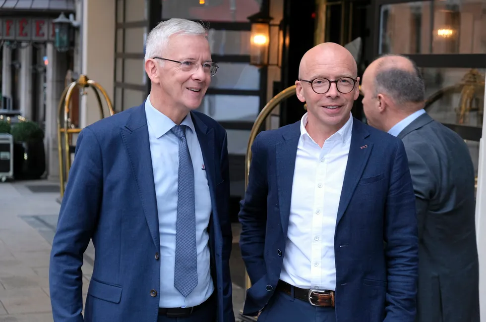 Bakkafrost CEO Regin Jacobsen (left) and Chairman Runi Hansen.