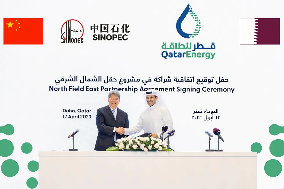 Big deal: QatarEnergy chief Saad Sherida al-Kaabi and Sinopec chairman Ma Yongsheng
