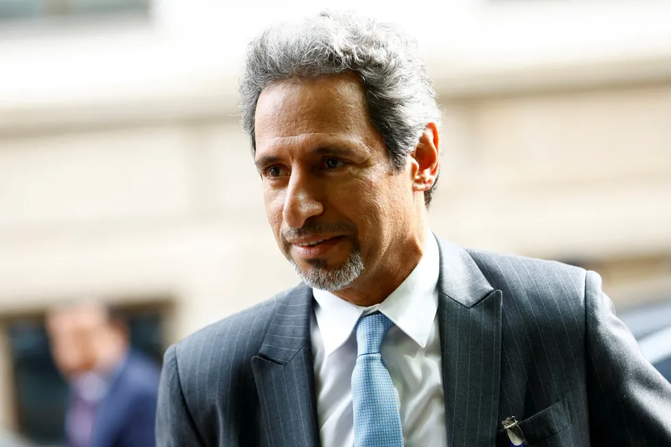 Oman Minister of Energy Salim Nasser Al Aufi gestures at the Opec headquarters in Vienna.