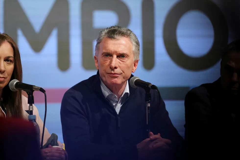 Election results: Argentina's incumbent President and presidential candidate Mauricio Macri is seen on stage during the primary elections in Buenos Aires