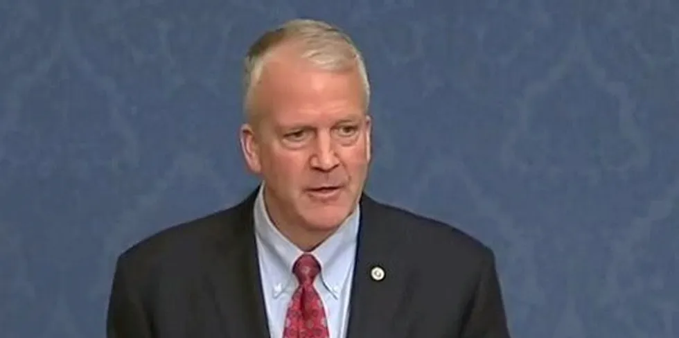 Dan Sullivan speaking in June of 2023 on the Senate floor, pushing a bill to ban Russia-origin seafood that is reprocessed in China and imported into the United States.
