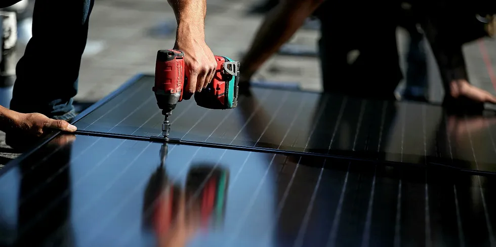 Solar panels being installed by SolarCraft workers in San Rafael, California
