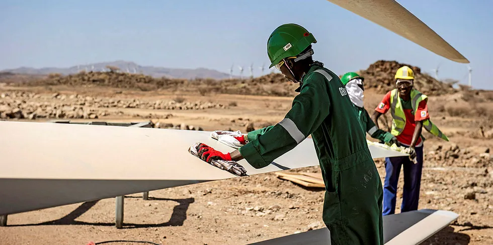 A worker at Lake Turkana wind farm in Kenya.