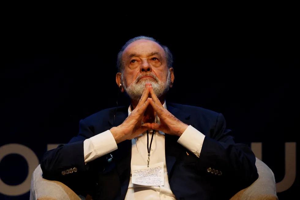 Mexican billionaire Carlos Slim looks on during a World Summit of Nobel Peace Laureates in Monterrey, Mexico on 20 September 2024.