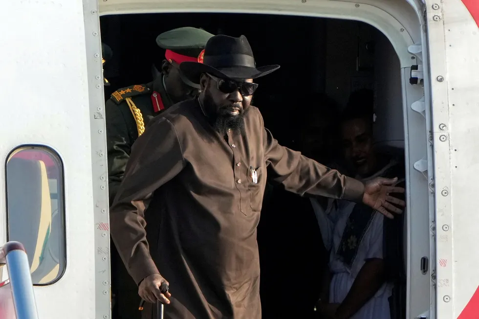 South Sudan President Salva Kiir arrives at the Beijing airport in September 2024.