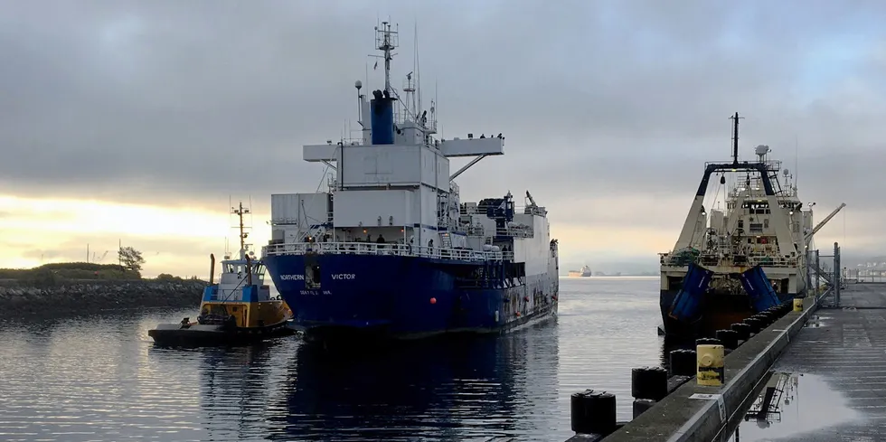 Icicle Seafoods, Inc.'s Northern Victor processing vessel, owned by Canada-based Cooke Inc.