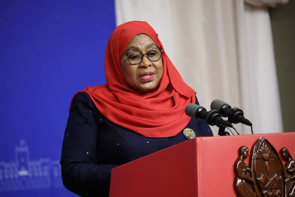 LNG on the move: Tanzanian President Samia Suluhu Hassan speaking in Dar es Salaam in March.