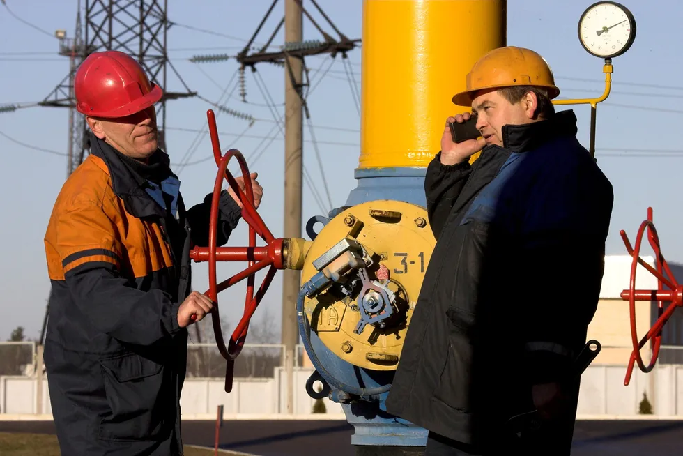 Almost dry: a worker turns a valve at a gas compressor station on the Yamal pipeline in Belarus that carries Russian gas to Poland and Germany