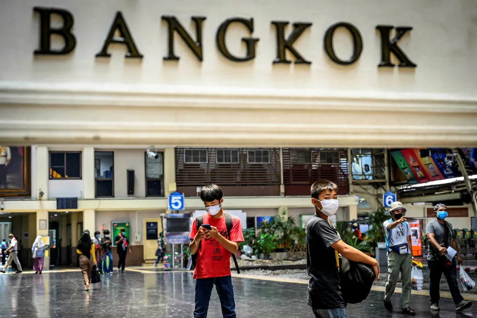 Capital activity: passengers on 31 March at the Central Railway Station in Bangkok