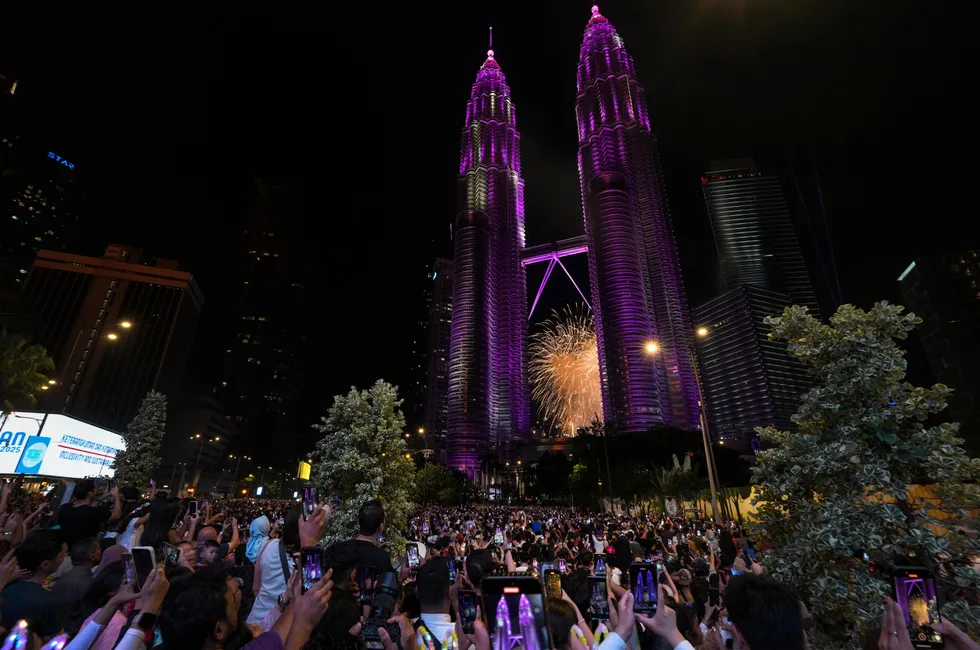 Fireworks at Petronas Twin Towers in Kuala Lumpur on 1 January 2025.