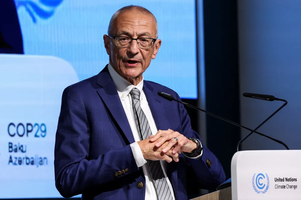 White House Senior Advisor for Clean Energy and International Climate Policy, John Podesta, holds a press conference during COP29 in Baku, Azerbaijan, on 11 November.