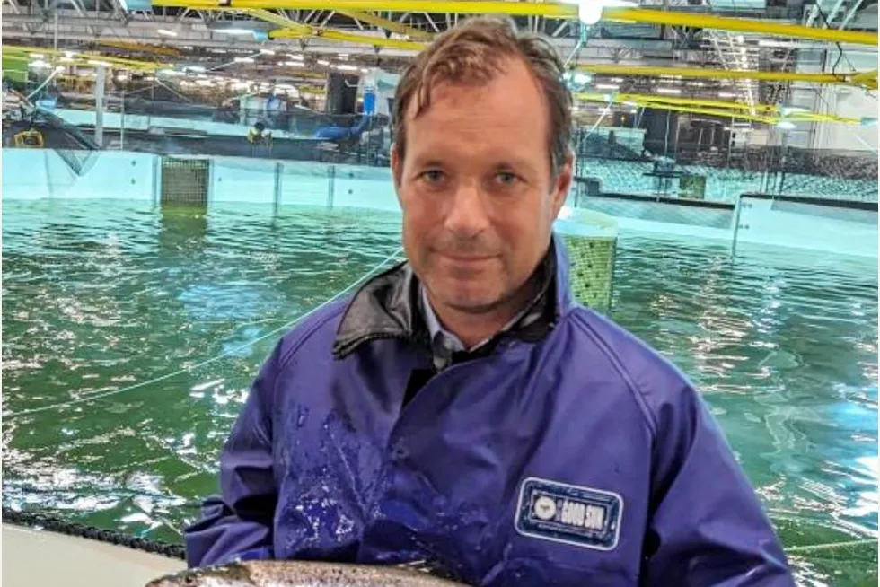 CEO Joachim Nielsen with one of Proximar's land-farmed Atlantic salmon.