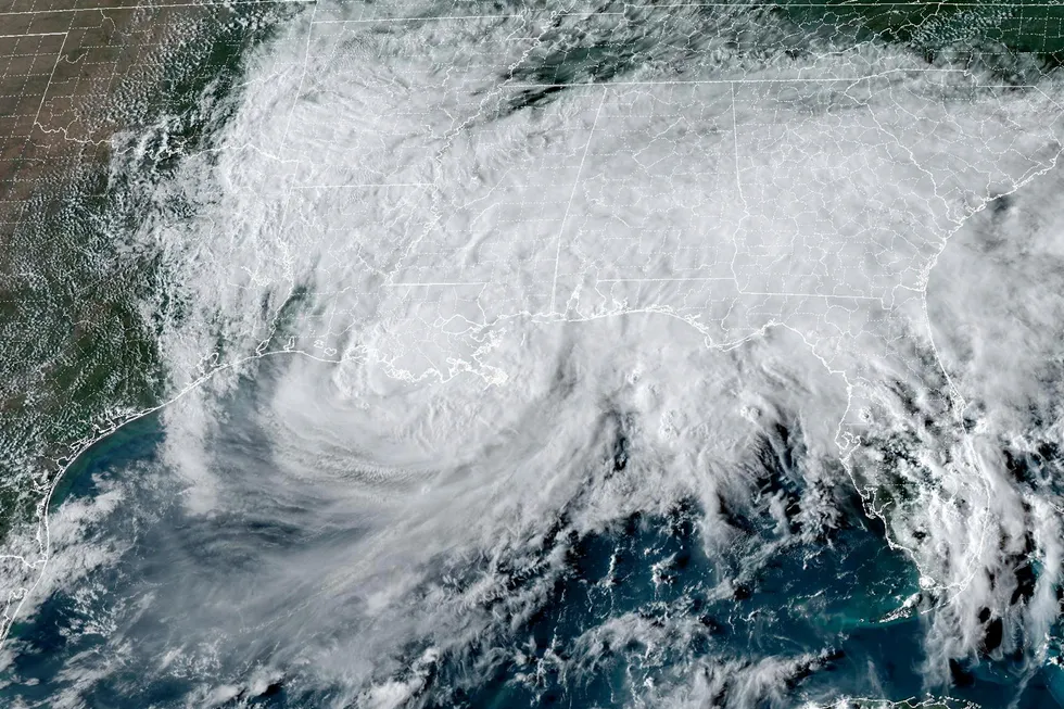 This GOES-16 GeoColor satellite image provided by the National Oceanic and Atmospheric Administration (NOAA) shows Hurricane Francine as it approaches landfall over Louisiana on Wednesday, 11 September 2024.