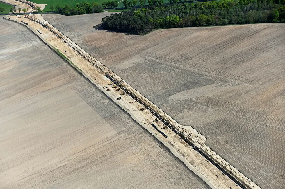 Awaiting gas: the Eugal gas pipeline under construction in Mecklenburg-Western Pomerania in Germany, the home constituency of German Chancellor Angela Merkel
