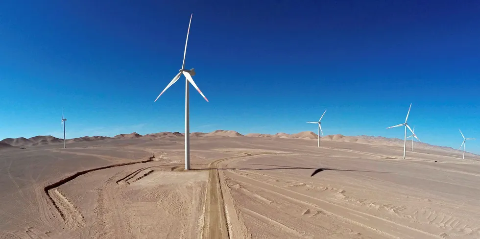 Wind turbines in Calama in the Atacama Desert about 1500 km north of Santiago, Chile.