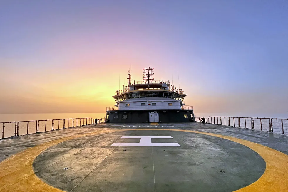 Emerging: the helipad on seismic vessel PXGEO 2