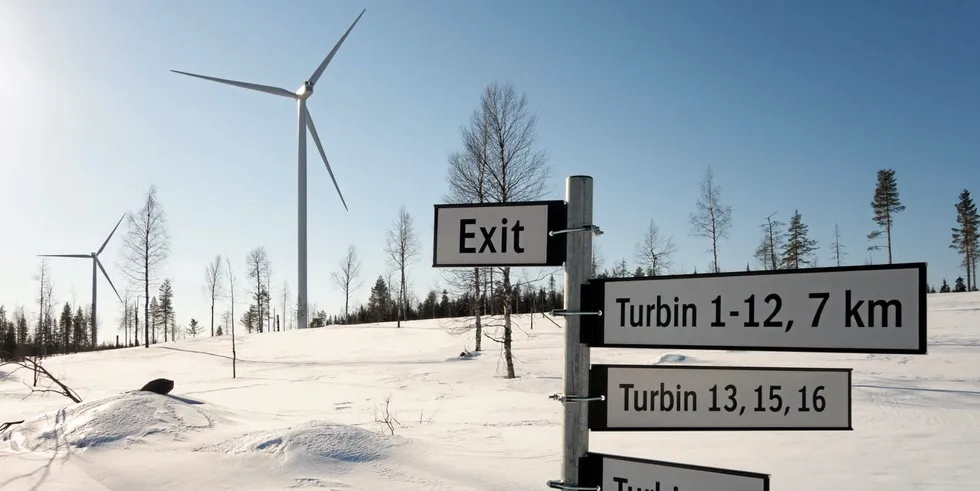 Maevaara wind farm in snowy Sweden with Nordex turbines