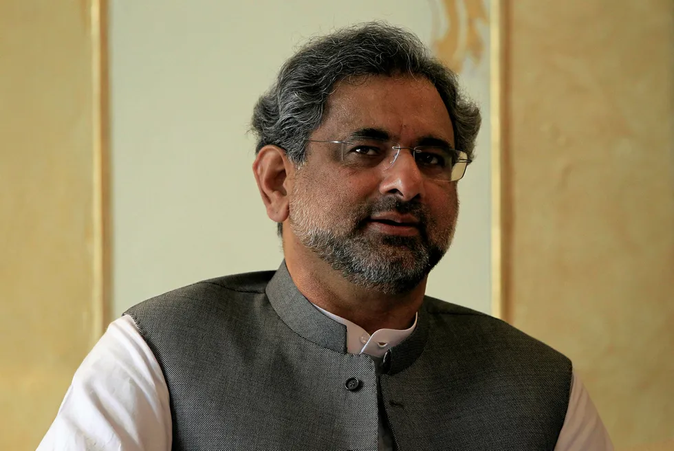 Pakistani Prime Minister Shahid Khaqan Abbasi speaks during a meeting in Islamabad, Pakistan August 9, 2017. REUTERS/Caren Firouz