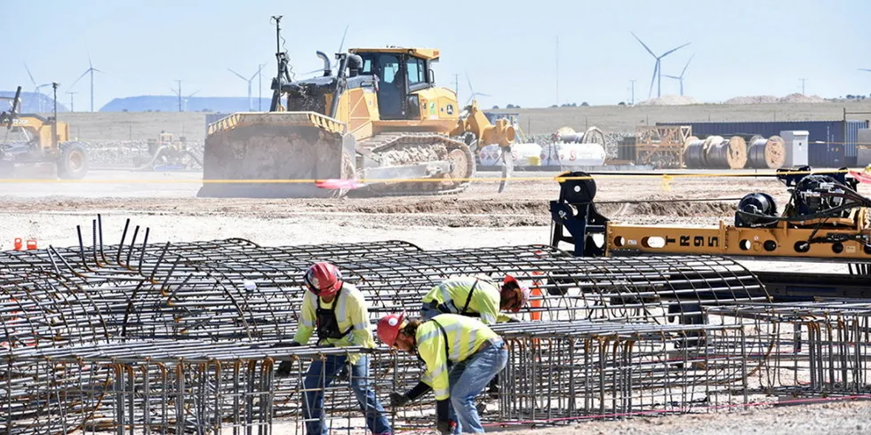 Construction on the SunZia transmission and wind project in New Mexico.