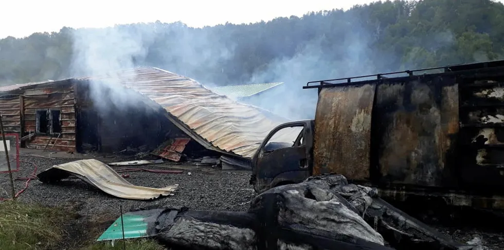 Cermaq's salmon smolt facility near Temuco, Chile in Region IX. The facility, operated by Salmones Yadran, was struck by armed attackers on Thursday.