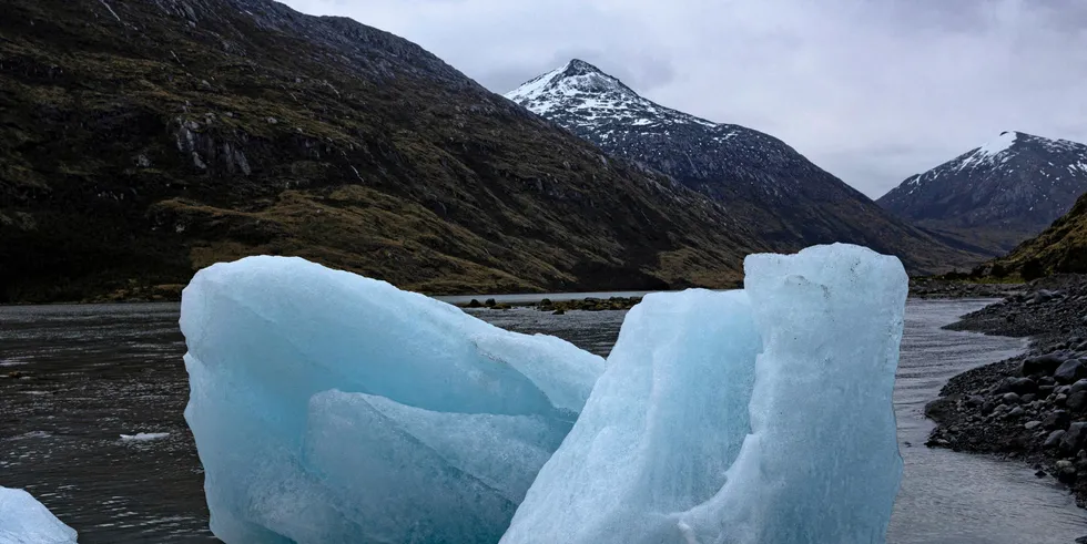 Icebergs detached from the Fouque glacier in Chile's Magallanes region