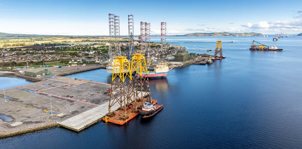 Jackets load out at Port of Cromarty Firth in Scotland
