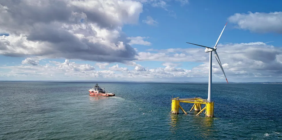 One of the WindFloat turbine units in tow to 50MW Kincardine project off Scotland by Cobra and Flotation Energy