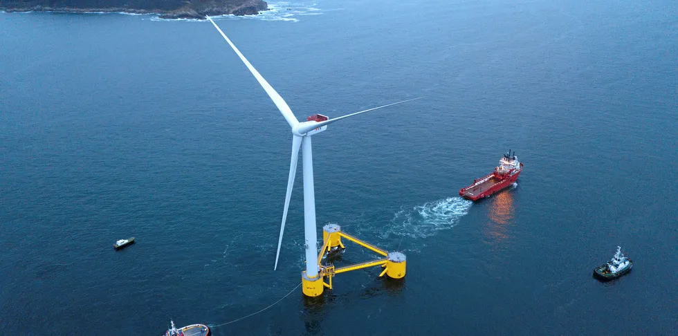 WindFloat Atlantic is towed out for its flagship deployment off Portugal.