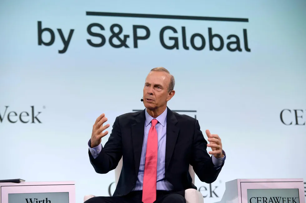 Chevron chief executive Mike Wirth speaks during the CERAWeek by S&P Global summit in Houston, Texas, US on 19 March 2024. (Photo by Mark Felix / AFP)