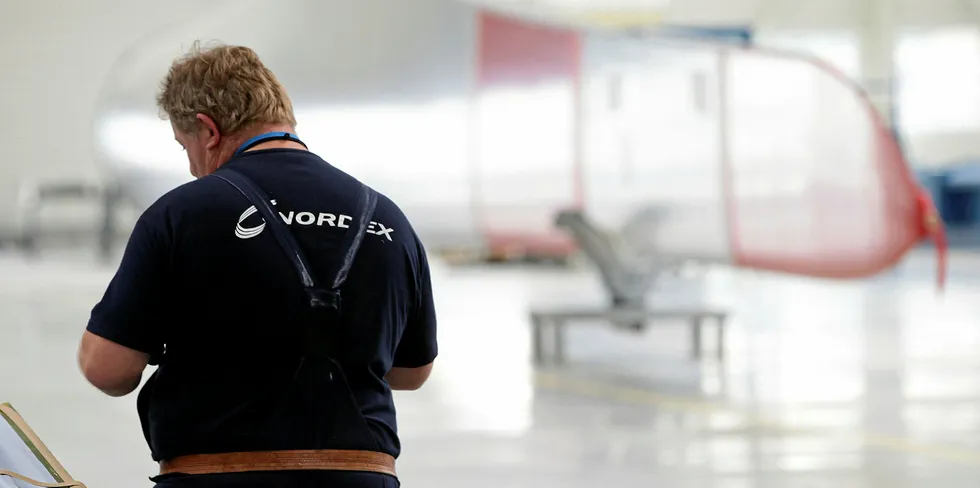 A worker at a Nordex wind turbine factory.
