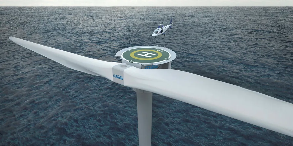 A rendering of Seawind's two-bladed offshore turbine