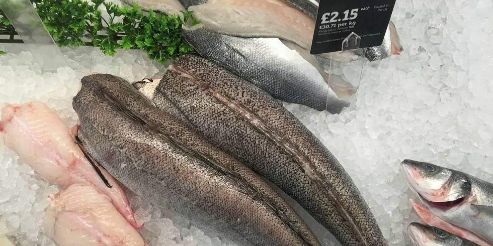 Brits better learn to love their own catch: Cheap British hake at a UK supermarket counter.