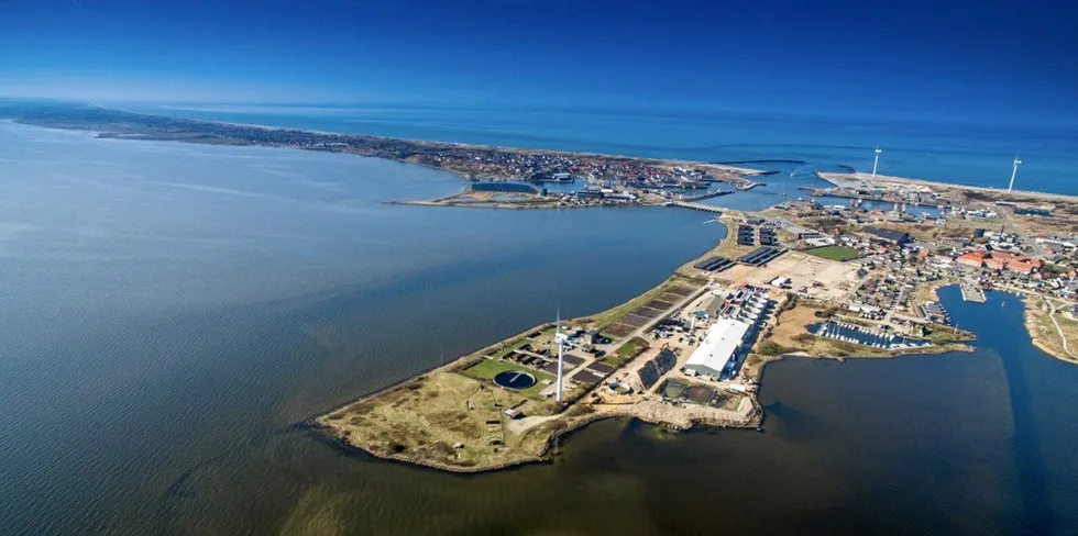 Land-based salmon farmer Atlantic Sapphire's facility in Hvide Sande, Denmark. The operation was struck by a massive blaze Wednesday, Sept. 15, 2021.
