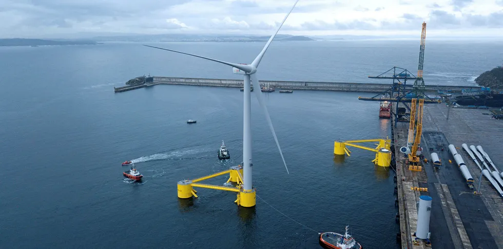 Towout of a turbine for the floating WindFloat Atlantic project off Portugal, shortly to be jointly owned by the Engie/EDPR JV.