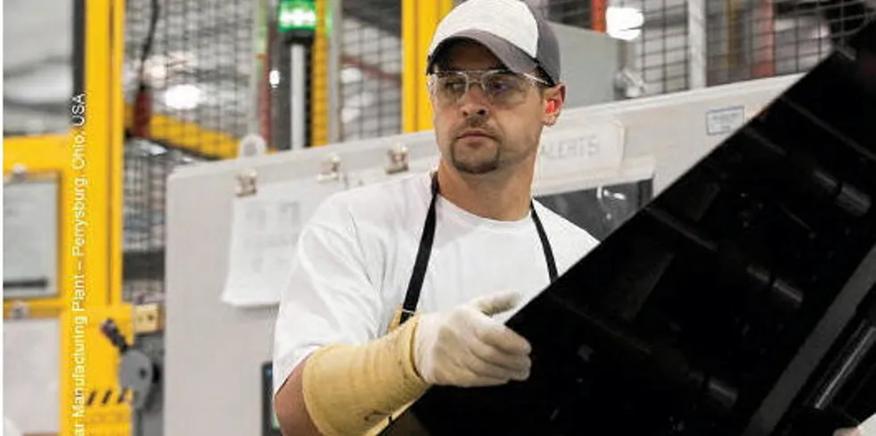 Worker at First Solar manufacturing facility in Perrysburg, Ohio
