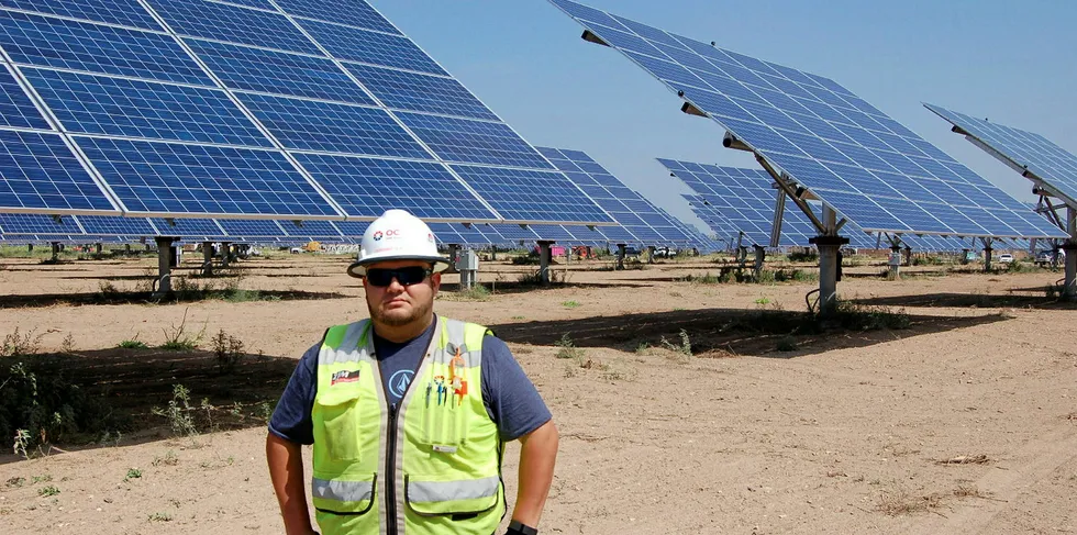 OCI Solar quality control associate Servando Sendejo III at project site in Bakersfield, Texas
